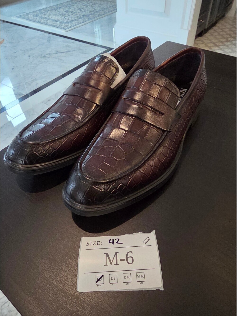 Men's Crocodile Pattern Leather Loafers Brown